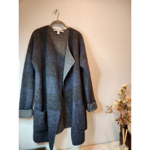 Max Studio Yak Wool Blend coat  Open Front Cardigan Sweater Coat XL Gray Blue - Picture 2 of 5